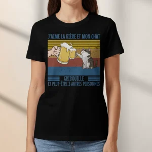 J'aime la bière et mon chat - T-shirt personnalisé